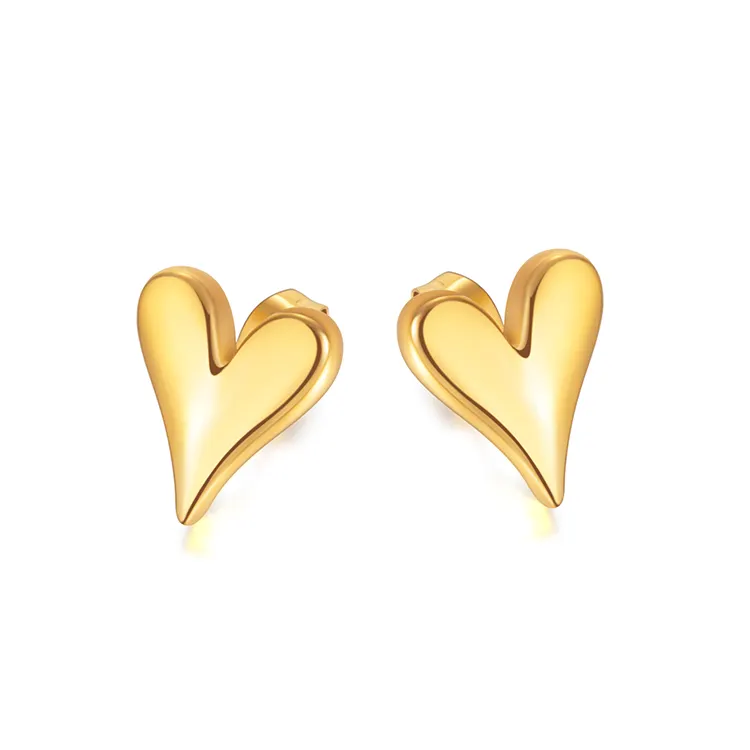 Pendientes de acero inoxidable chapado en oro de 18K para chica, joyería a la moda con forma de corazón
