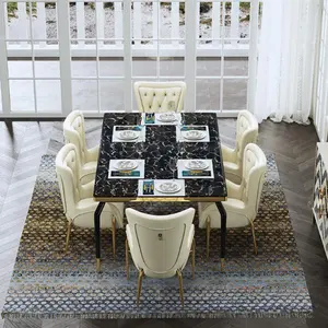 luxury stylish gold dining table sets stainless royal design dining chairs black long square marble dining table