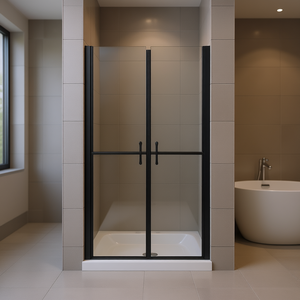 Clear ESG Shower Door 36.6''-37.8''x74.8'' <b>Black</b> <b>Frame</b> Minimalist Hinge Style Tempered Glass 6mm Rectangular - Product Image 2
