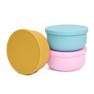 Bol en silicone pour bébé, vente en gros d'usine, logo personnalisé, écologique, anti-déversement, sans BPA, avec couvercle, vaisselle pour tout-petits et enfants - Product Image 1
