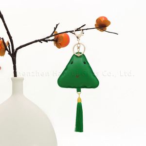 Cute Food Shaped Bag Charm Triangle Keychain with <b>Tassel</b> PU Leather Zongzi <b>Key</b> Charms - Product Image 4