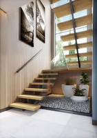 CBMMART Escalier d'intérieur en bois en U à limon unique sur mesure