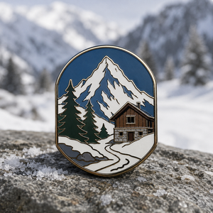 Épinglette en métal émaillée de haute qualité, personnalisée, sur le thème de la montagne alpine, symbole de sommet de club de randonnée, badge de chalet - Product Image 2