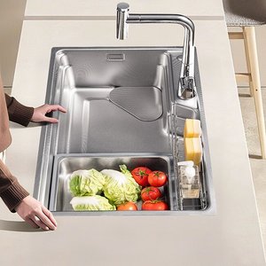 Fregadero de cocina de acero inoxidable engrosado de un solo tazón grande con patrón nano y recogedor de residuos para el hogar - Product Image 4