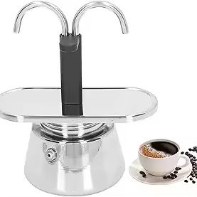 Cafetière Moka en acier inoxydable à double bec pour la maison, le camping en plein air, 2 tasses, 100 ml, fabrication italienne, Greca Cafe - Product Image 2