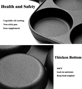Poêle à omelette et à œufs en fonte à quatre trous antiadhésive facile à nettoyer avec fond plat pour cuisinières à gaz et à induction - Product Image 2
