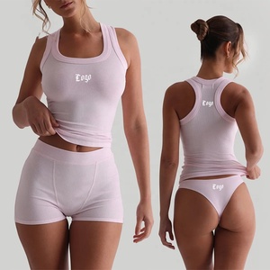 توب نسائي رياضي مخصص بدون أكمام برقبة مربعة من القطن والسباندكس مضلع للتمارين الرياضية واللياقة البدنية من الشركات المصنعة للملابس النسائية - Product Image 1