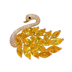 Broche de cisne amarillo limón brillante y translúcido súper hermoso para mujer elegancia exquisito abrigo de traje de estilo grande - Product Image 4