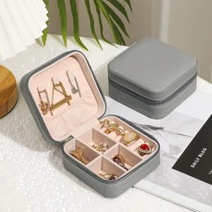 Boîte à bijoux portable, organiseur de bijoux, étui de voyage pour bijoux, boîtes de rangement en cuir avec bouton et fermeture éclair, Joyero - Product Image 2