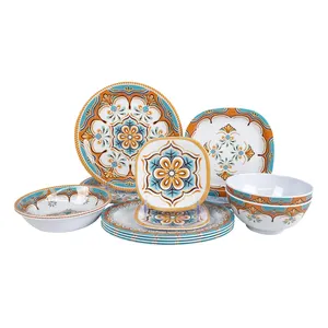 Indoor and Outdoor Use and Dishwasher safe 12 pcs Luxury Dishes Plate And Bowl service for 4 melamine dinnerware set