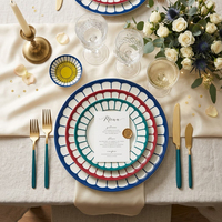 Juego de Platos de Cerámica Minimalistas Modernos, Vajilla de Porcelana de Lujo con Borde Colorido para Bodas, Plato Geométrico con Rayas para Ensalada y Postre
