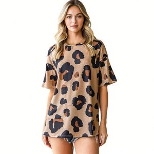 Camiseta de manga corta con estampado de leopardo de corte Regular de Europa y América para mujer verano Casual 100% algodón ecológico transpirable - Product Image 1