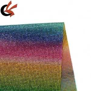 Bling Rainbow colors hot fix crystal mesh iron on rhinestone sheet