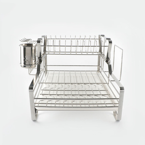 Tirar Nivel 2 capa vajilla de cocina de metal de <span class=keywords><strong>acero</strong></span> <span class=keywords><strong>inoxidable</strong></span> <span class=keywords><strong>colgante</strong></span> de secado de s con cubierta plato escurridor estante - Product Image 5