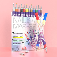 Lot de 12 stylos à pointe oblique pour nail art, séchage rapide, marqueurs de peinture acrylique 3D effaçables pour la peinture, le pointillage et le traçage