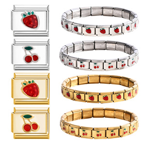 Modular Charm Bracelet For Women 18K Gold Strawberry Cherry Fruit Design Stainless Steel Jewelry Gift - Product Image 1