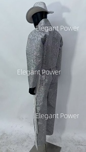 Glitters Suit <strong>Silver</strong> <strong>Sequins</strong> <strong>Jacket</strong> Stylish Men's Suit for Performance Party Dance Suit Ballroom Stage Dance - Product Image 6