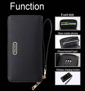 Porte-cartes élégant avec fermeture éclair, portefeuille de voyage long et fin pour femmes, avec recharge sans fil, idéal comme cadeau de remerciement pour les invités - Product Image 6