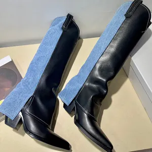 Stivali lunghi moda donna stivaletti alti al ginocchio scarpe di lusso piattaforma tacco spesso jeans e pelle donna trend inverno 2022