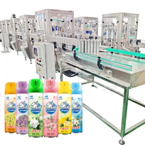Prezzo all'ingrosso latta Aerosol linea di lavorazione di riempimento tappatura macchina etichettatrice polvere può deodorante per ambienti motore PLC