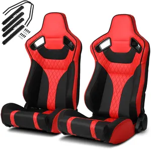 Jiabeir Recaro Verstelbare Zwart Rood Pvc Leather Black Stitch Car Racing Seats Met Dubbele Slider