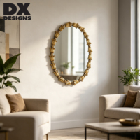 Miroir mural ovale doré DX Designs, cadre sculpté floral en forme de tulipe, finition antique, miroir décoratif vintage orné pour chambre à coucher, salon