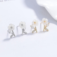 Boucles d'oreilles en argent sterling 925, motif fleur de coquillage, naturelles, délicates et élégantes pour femmes