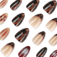 Unghie Finte Press-on Effetto Tartaruga Marrone, Unghie a Mandorla con Effetto Occhio di Gatto, Linea Dorata e Accenti Floreali, Eleganti per Uso Quotidiano, Manicure 4543