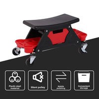 Tabouret d'escalade en plastique poli avec options de rangement multiples, outil de travail pour le nettoyage automobile et la réparation de véhicules, planche de siège détachable, rouge/noir