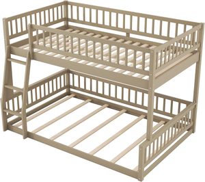 Lit superposé XL Queen avec échelle et barrières de sécurité, couleur noyer, en bois de pin, convertible en <span class=keywords><strong>2</strong></span> <span class=keywords><strong>lits</strong></span> plateforme <span class=keywords><strong>séparés</strong></span>, sans sommier - Product Image 5
