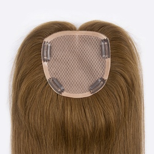 Directo de Fábrica: Topper de Cabello con Malla de Diamantes 5x5 y Base de Seda, 100% Cabello Humano, 4 Clips, Color Marrón Claro en Stock, la Más Alta Calidad - Product Image 1