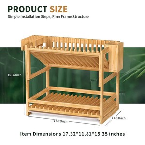 Bamboo <b>Dish</b> <b>Rack</b> 2 Tier With Knife Holder Quick Dry Multi Functional Kitchen Drainer For Utensils And <b>Dishes</b> - Product Image 3