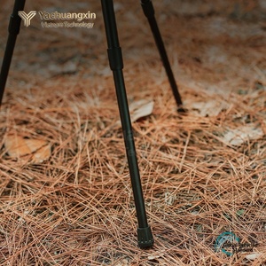 Minimalist <b>Round</b> Outdoor <b>Table</b> With Storage Mesh Basket Tripod Base Engineered Wood Top Black Metal Frame - Product Image 5