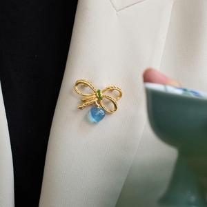 Luxury Natural Aquamarine Heart <b>Bow</b> Brooch 18K Gold Plated Copper with Textured <b>Bow</b> Elegant Wedding <b>Gift</b> Jewelry Pin - Product Image 5
