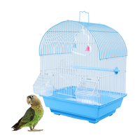 Petite cage à oiseaux de style maison en fil métallique bleue et rouge pour perruches, canaris, pinsons, intérieur et extérieur