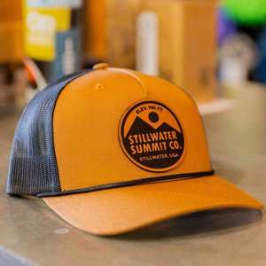 Casquettes Snapback à visière incurvée avec logo brodé personnalisé, vierges, 5 panneaux, Richardson 112, avec patchs, en maille, style OT-TO, casquette de camionneur en maille - Product Image 1