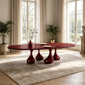 <span class=keywords><strong>Tavolo</strong></span> da Pranzo Ovale di Lusso in Marmo con Finitura Lucida Rossa e Base a Forma di Lampadina, <span class=keywords><strong>Tavolo</strong></span> Moderno per Sala da Pranzo, <span class=keywords><strong>Cucina</strong></span> e Casa - Product Image 6