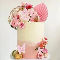 Ensemble de 33 éventails en papier et boules en mousse en forme de fleurs et de papillons roses, ensemble de décoration de gâteaux, fournitures de décoration de fête