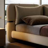 Cadre de lit flottant moderne avec éclairage LED, lit en cuir capitonné minimaliste italien, taille king size, pour mobilier de chambre à coucher de luxe