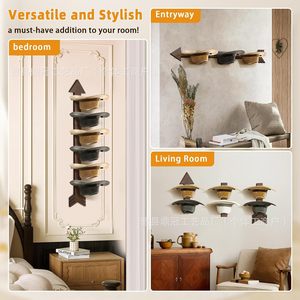 Porte-chapeaux mural en bois massif, support de rangement et d'exposition pour chapeaux de soleil et de cowboy, design durable - Product Image 3