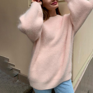 OEM ODM Customizable Women's computer knitted crew neck sweater Keep warm loose Women's pullover sweater - Product Image 3