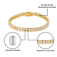Cadena de tenis de diamante cultivado en laboratorio de corte esmeralda HPHT Pulsera con ajuste de bisel de diamante Cadena de tenis de diamante de laboratorio