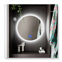 Miroir LED de salle de bain imperméable, anti-buée, anti-explosion, verre sécurisé, affichage de l'heure/température, certifié CE UL, hôtel, salon