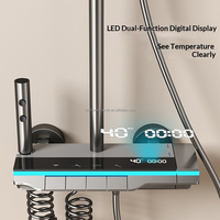 Système de douche numérique chaud et froid avec affichage, finition gris bronze, pommeau de pluie, douchette à main, lumière d'ambiance, noir mat, vente directe usine en gros