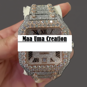 Montre d'affaires en acier inoxydable avec cadran analogique et mouvement à quartz, sertie de diamants Moissanite VVS - Product Image 1