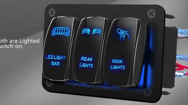 STARK 5-Pin Laser Etched LED Rocker Switch – 20A 12V ON/OFF, White LEDs, Waterproof (IP66)