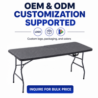 Table pliante de jardin moderne en plastique HDPE texturé rotin, 180 cm, pliable en deux, pour barbecue extérieur, événements et repas hospitaliers