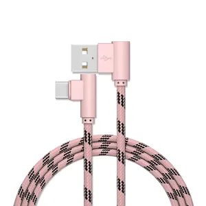 Нейлоновый Плетеный USB-кабель типа C с 90 углом быстрой зарядки и передачи данных