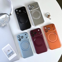 Coque de téléphone magnétique en PC rigide couleur pure effet métallique avec anneau support et protection d'objectif pour iPhone 18 Pro Max 17 16 15
