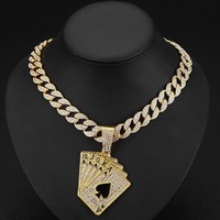 Chaîne Cuban Link en alliage avec fermoir boîte, style jeu de cartes, bijoux de mode Hip Hop Streetwear audacieux et chic urbain pour hommes, collier pour hommes en gros